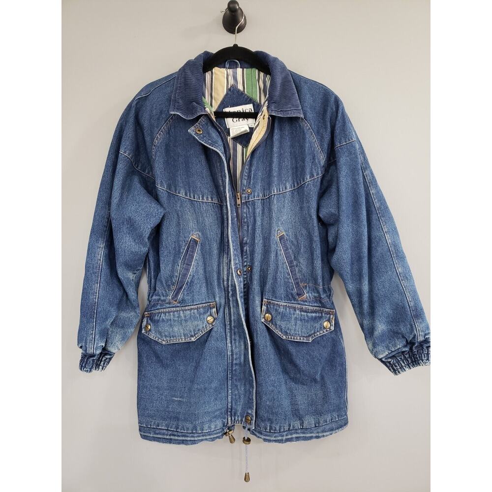 Vintage Monica Gray Denim Coat Jean‎ Chore Farmer Yellowstone Mom 80s 90s Garden
